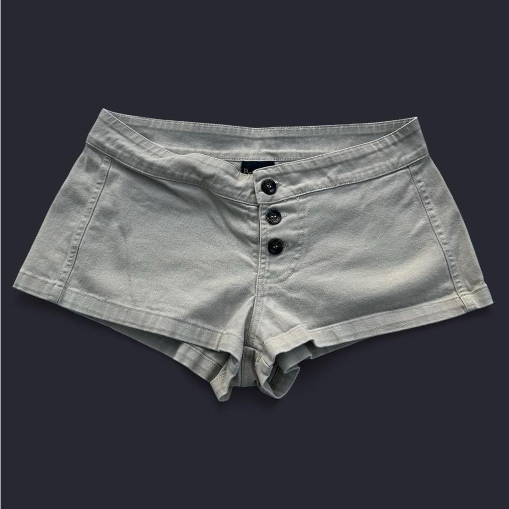 Vintage Y2K Low Rise Tan Khaki Micro Shorts w 3 Button Closure by Brightline